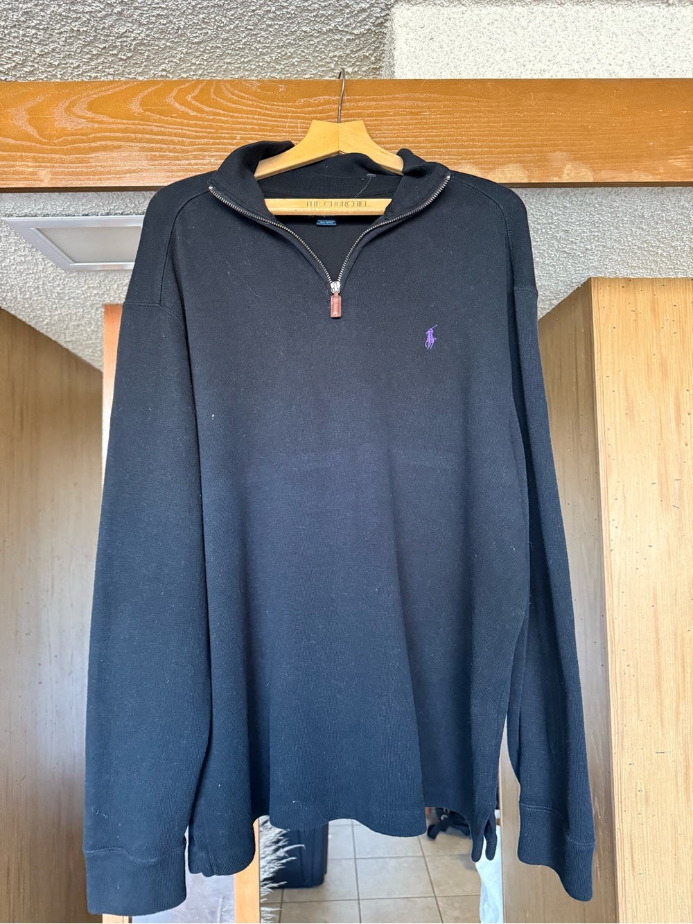 Ralph Lauren Men’s Black Quarter-Zip Sweater with Purple Pony